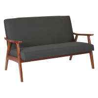 OSP Home Furnishings DVS52-K26 Davis Loveseat in Klein Charcoal Fabric with Medium Espresso Frame